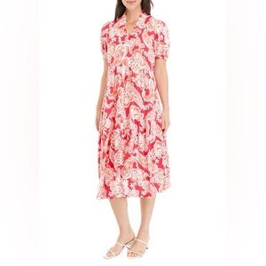 Crown & Ivy Printed Ruffle Midi Dress in Pink Multi